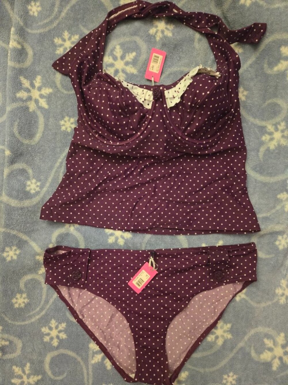 NWT Midnight Grace by Figleaves Purple Polka Dot Underwire Tankini 34FF